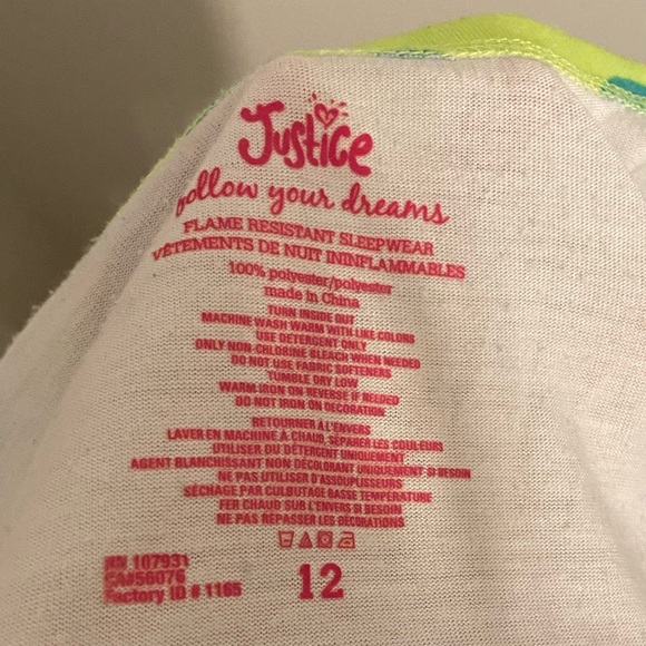 Justice girls size 12 pajama set - Picture 2 of 6